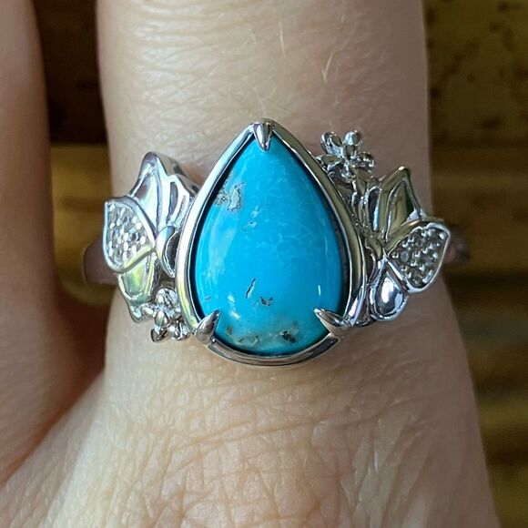 Kingman Turquoise Sterling Silver Ring Size 10 - Picture 1 of 10